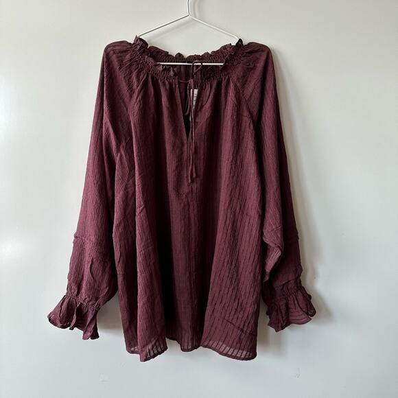 Torrid Maroon Stripe Gauze Lace Up Peasant Top size 3 - Picture 6 of 16